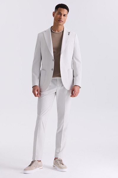 Jakamen Stone White Slim Fit Mono Collar Sports Suit