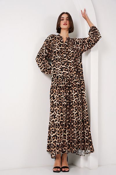 Bigdart 2423 Modell Braunes Kleid mit authentischem Muster
