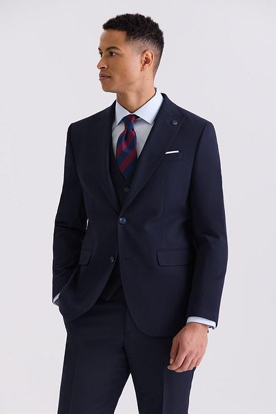 Jakamen Navy Blue Slim Fit Pointed Collar Vest Bamboo Suit