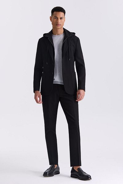 Jakamen Black Slim Fit Mono Collar Hooded Sports Suit