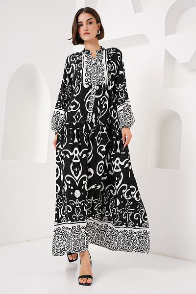 Bigdart 2423 Model Authentic Patterned Black Dress