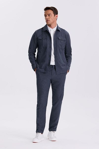 Jakamen Navy Blue Slim Fit Baby Collar Pocket Sports Suit