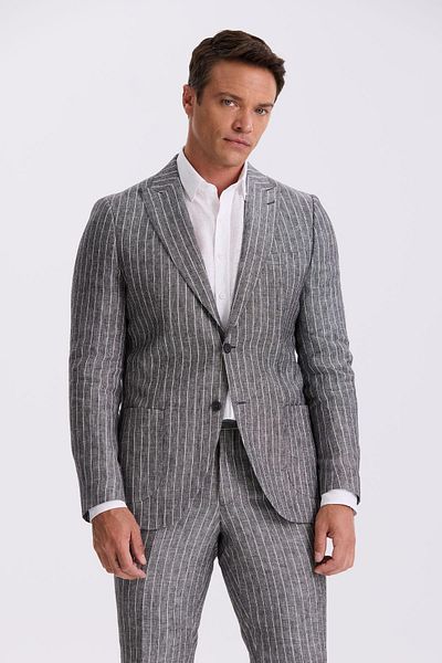 Jakamen Black Slim Fit Swallow Collar Double Slit 100% Linen Sports Suit