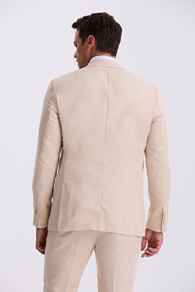 Jakamen Bej Slim Fit Mono Yaka Çift Yırtmaç Torba Cepli Takım Elbise