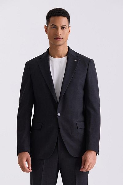 Jakamen Black Slim Fit Mono Collar Single Button Sports Suit