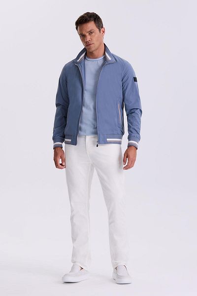 Jakamen Μπλε Comfort Fit Stand Collar Casual Cut Εποχιακό παλτό