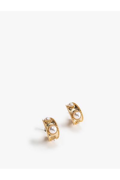 Koton Pearl Detailed Hoop Earrings - Textured