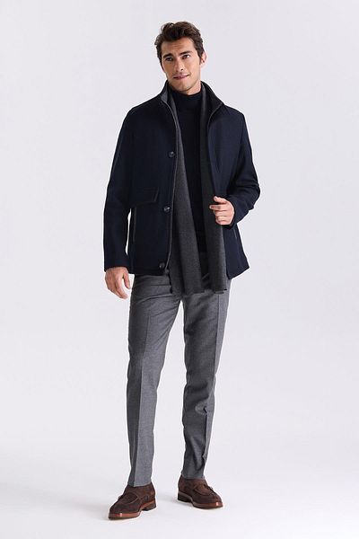 Jakamen Μάλλινο αθλητικό παλτό Navy Blue Regular Fit Judge Collar