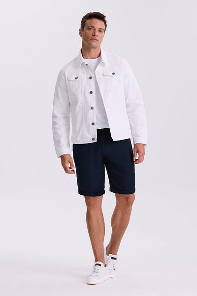 Jakamen Λευκό Slim Fit Baby Collar Βαμβακερό τζιν μπουφάν με τσέπες