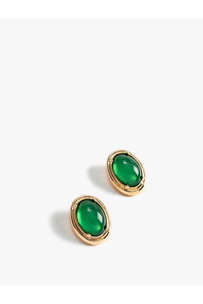 Koton Oval Vintage Earrings - Stone Detailed