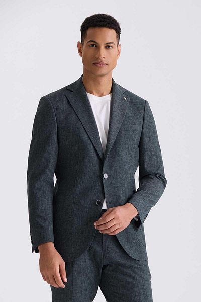 Jakamen Green Slim Fit Mono Collar Linen Suit