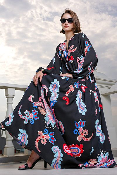 Bigdart 2423 Authentic Patterned Dress - Black - Pink