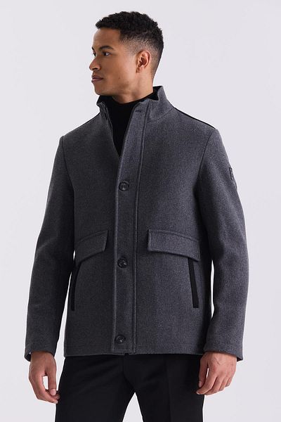 Jakamen Μάλλινο αθλητικό παλτό Anthracite Regular Fit Judge Collar