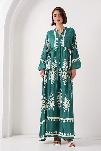 Bigdart 2423 Model Authentic Patterned Emerald Green Dress