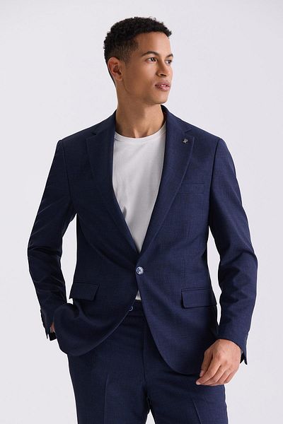 Jakamen Navy Blue Slim Fit Mono Collar Single Button Sports Suit