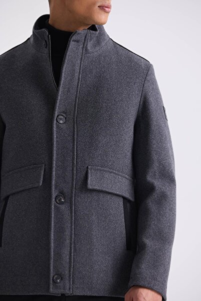 Jakamen Μάλλινο αθλητικό παλτό Anthracite Regular Fit Judge Collar