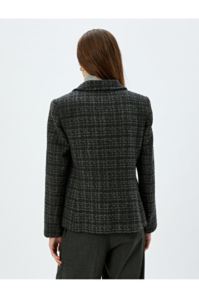 Koton Bunda s tvídovým blejzrem a dvojitým zlatým knoflíkem v úzkém střihu