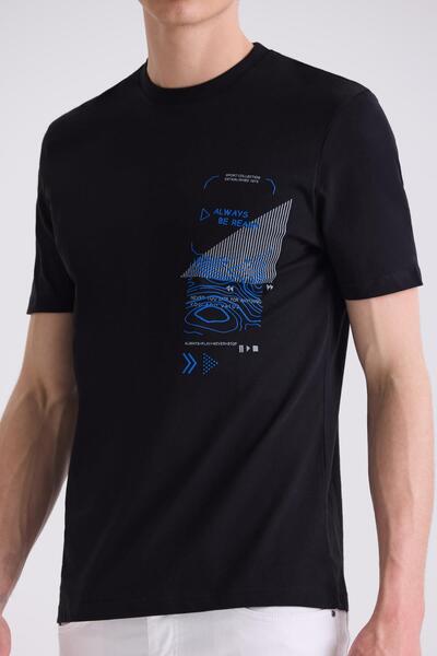 Jakamen Μαύρο Slim Fit T-shirt με Λαιμόκοψη Crew