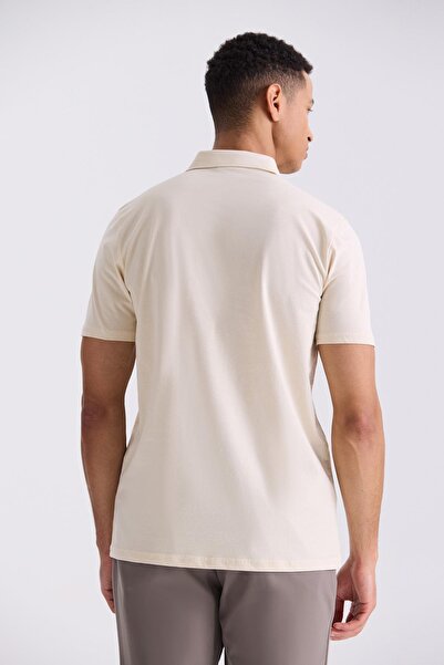Jakamen Beige Slim Fit Zippered Polo Neck T-Shirt