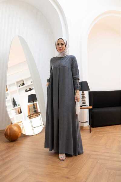 Neways 6482-Taşlı  Elbise Gri