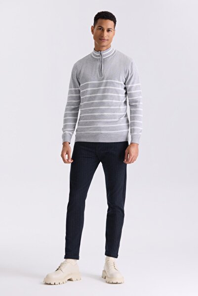 Jakamen Gray Slim Fit Half Fisherman Knitwear Sweater