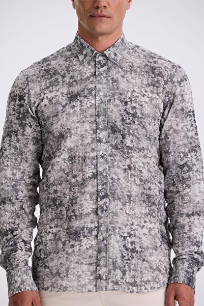 Jakamen Black Patterned Button Collar Comfort Fit Shirt