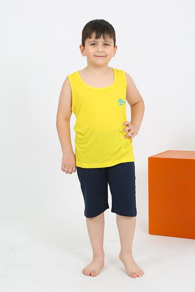 Akbeniz Boy's Yellow Combed Cotton Pajama Set - Zero Sleeve Shorts 20435