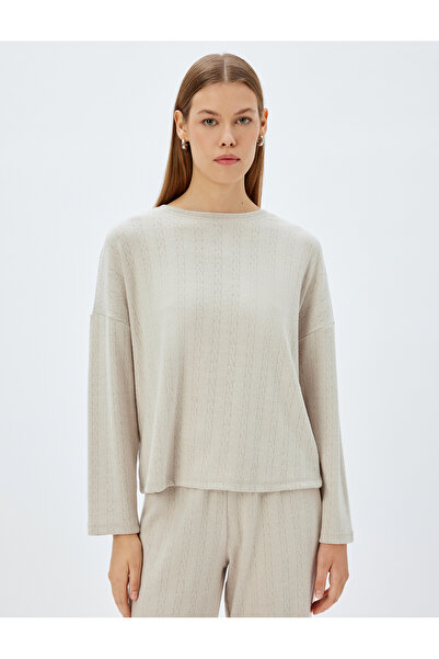 Koton Knitted Pajama Top Hair Braid Textured Crew Neck Comfortable Fit