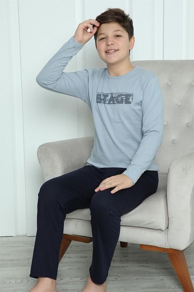 Akbeniz Set de lenjerie de dormit din bumbac pieptănat pentru băiat - 20415