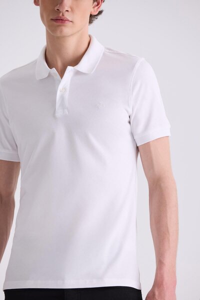 Jakamen Λευκό T-Slim Fit Polo λαιμόκοψη