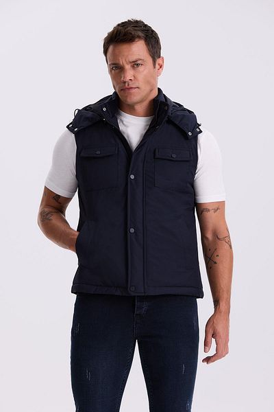 Jakamen Navy Blue Comfort Fit Pocket Hooded Relaxed Cut Safari Vest