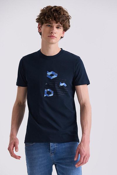 Jakamen Μπλουζάκι Slim Fit Σκούρο Μπλε με Στρογγυλή Λαιμόκοψη