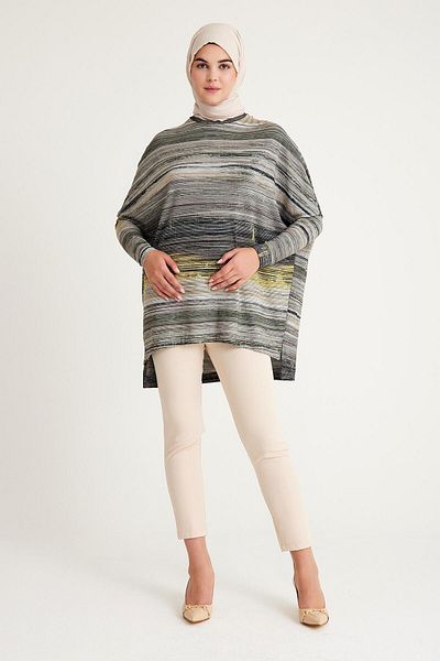 Plistre 2235_Patterned Slit Oversize Hijab Tunik