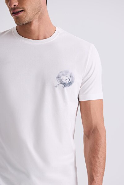 Jakamen Ecru Slim Fit Crew Neck T-Shirt