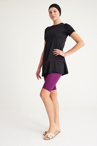 Plistre 2155_biyeli Boneli Half Closed 3-Piece Hijab Swimsuit