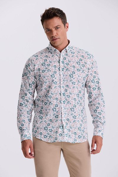 Jakamen Πουκάμισο Comfort Fit με πράσινο μοτίβο λουλουδιών με κουμπιά γιακά