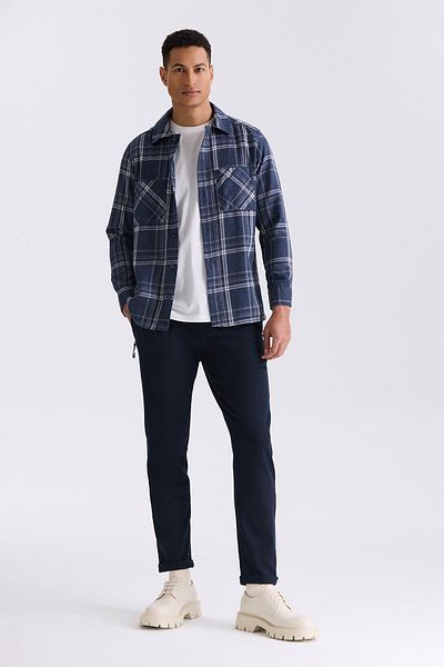 Jakamen Тъмносиня риза Lumberjack с широка талия и шарка