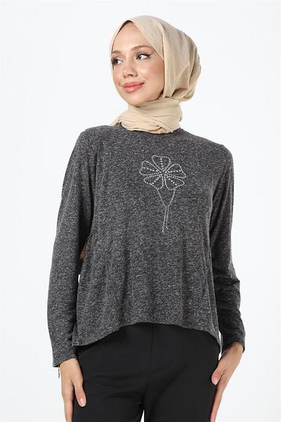 Plistre 2164_Stony Gather Λεπτομερής Μπλούζα Hijab