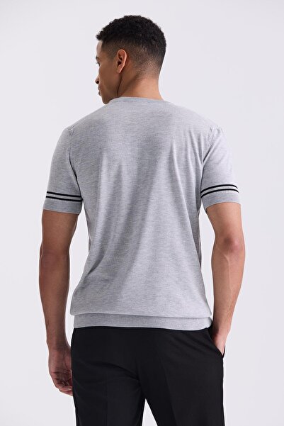 Jakamen Γκρι Slim Fit Μπλούζα T-shirt με Στρογγυλή Λαιμόκοψη