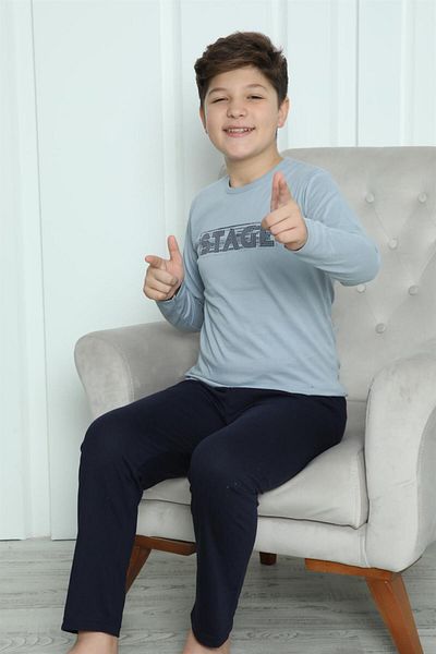 Akbeniz Set de lenjerie de dormit din bumbac pieptănat pentru băiat - 20415