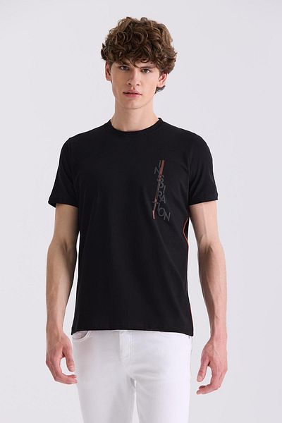 Jakamen Μαύρο Slim Fit T-shirt με Λαιμόκοψη Crew