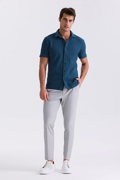 Jakamen Μπλουζάκι με πέτο πουκάμισο με κουμπιά Navy Blue Slim Fit