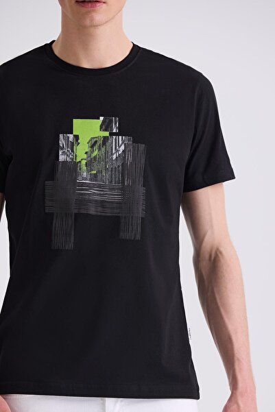 Jakamen Μαύρο Slim Fit T-shirt με λαιμόκοψη τύπου crew