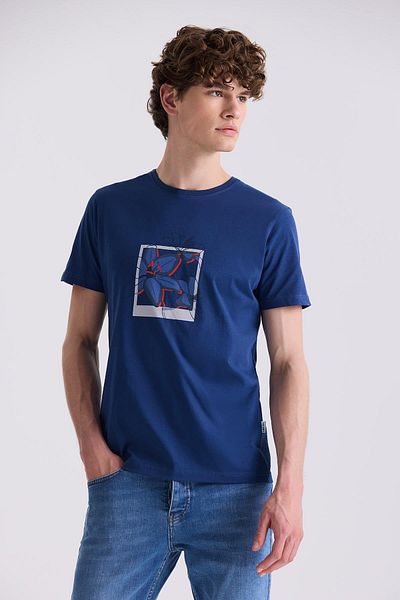 Jakamen Μπλούζα Νavy Blue Slim Fit Τ-shirt με Στρογγυλή Λαιμόκοψη