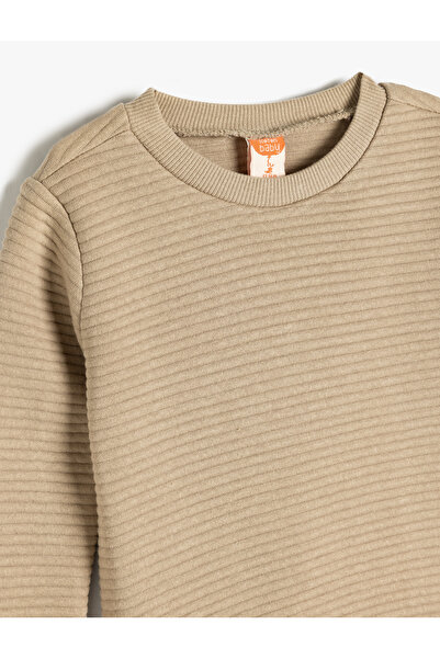 Koton KT - Bisiklet Yaka Sweatshirt Dokulu Pamuk Karışımlı