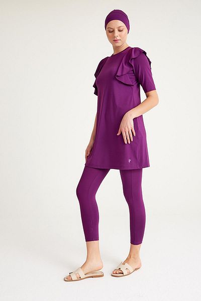 Plistre 2157_volan Half Covered Lycra 3-Piece Hijab Swimsuit