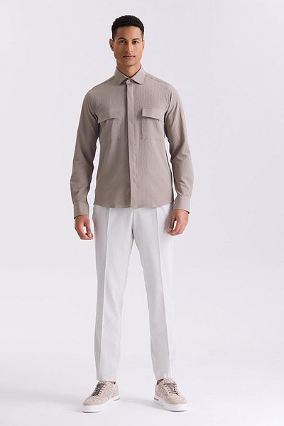 Jakamen Αθλητικό πουκάμισο με μοτίβο Khaki Comfort Fit