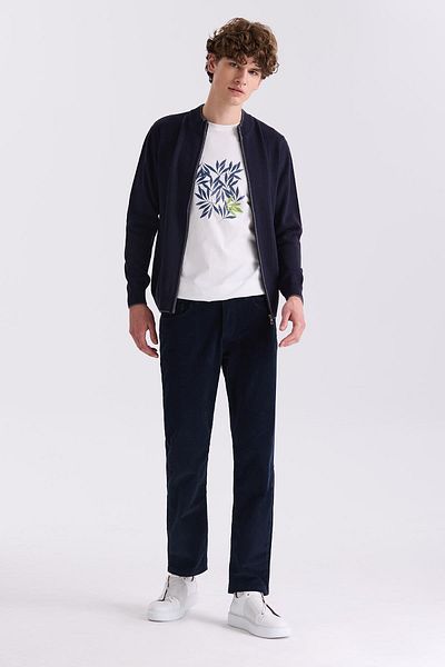 Jakamen Βαμβακερό βελούδινο παντελόνι Navy Blue Regular Fit Lycra