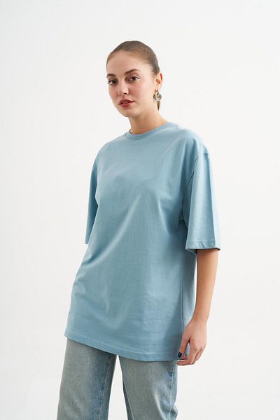 Askı Nişantaşı Μπλουζάκι Indigo Crew Neck Oversize Basic