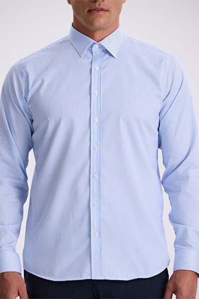 Jakamen Μπλε Comfort Fit που δεν απαιτεί σιδέρωμα 100% βαμβακερό ριγέ πουκάμισο χωρίς σίδερο